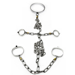 Bondageset Stål Chain Handcuffs Foot Shackle Necklace Leash
